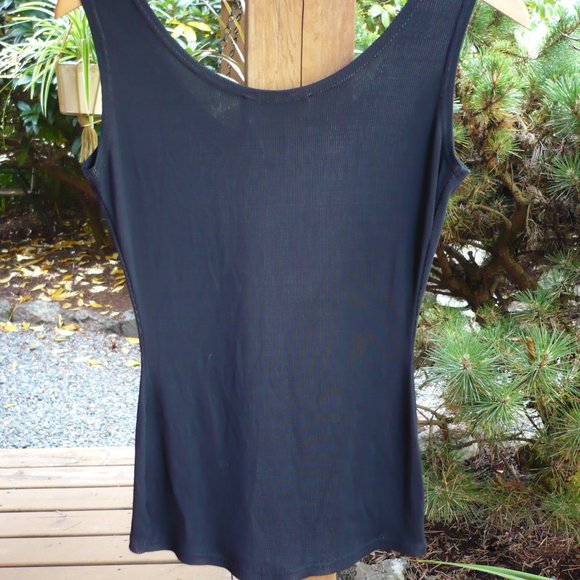 French Dark Navy Blue Shiny Ribbed Tank Top - Picture 3 of 10